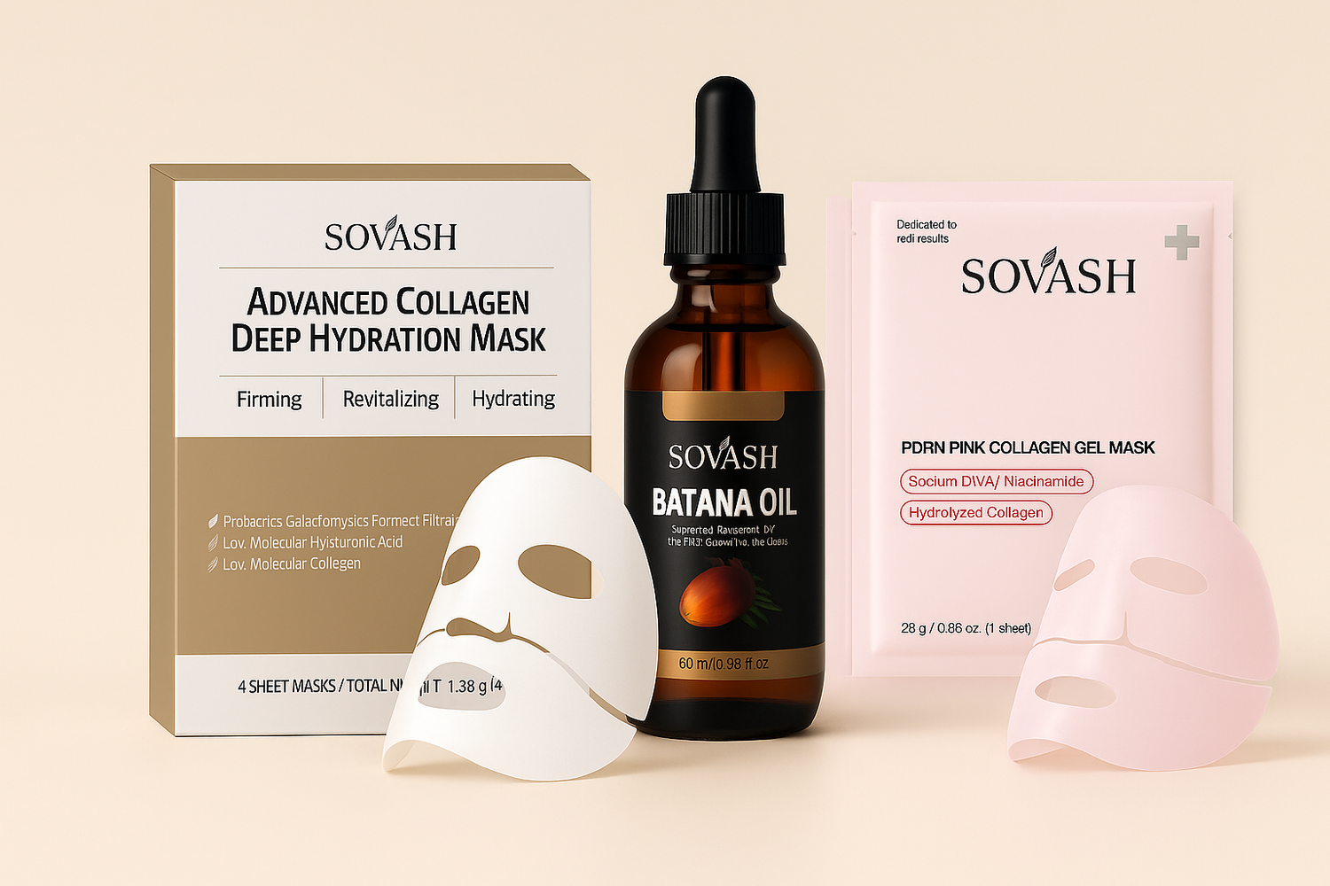 Model applying SOVASH Advanced Collagen Deep Hydration Mask – luxury skincare product